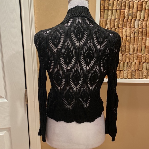 Le Chat Paris. Short Black Open Knit Cardigan with Satin Bow for Closure - Picture 5 of 12